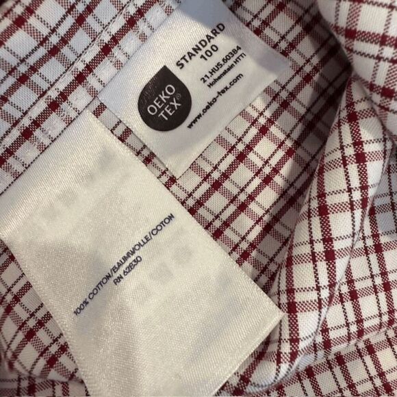 Lands' End Men's Button Front Shirt Burgundy Red White Traditional Fit 17-36T - Picture 5 of 10